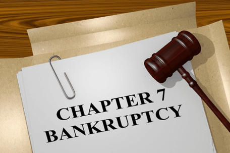 Chapter 7 Bankruptcy paper with judge's gavel on top of it
