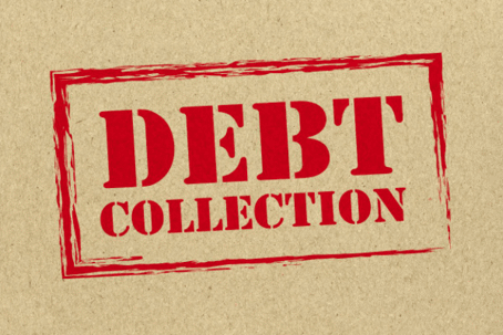 Graphic artwork of "Debt Collection" stampeed