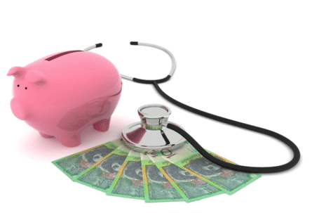Piggy bank, money, and stethoscope