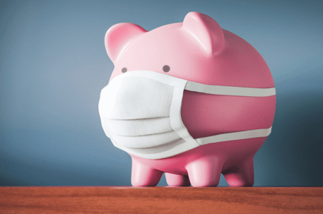 piggy bank wearing mask