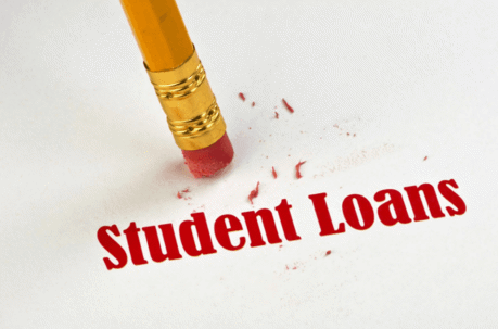 pencil erasing the words "student loans"