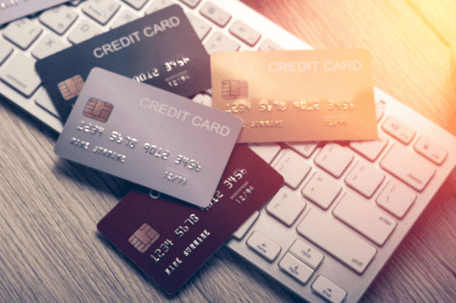 credit cards on a keyboard