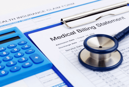 medical billing statement document with stethoscope