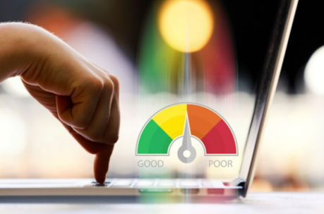 checking credit score on laptop