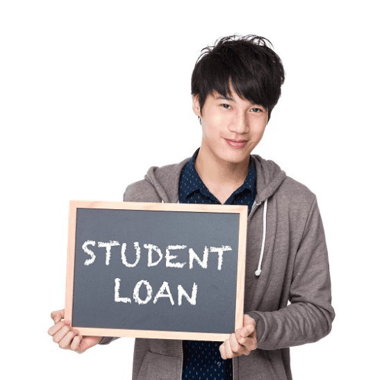 Person holding up a chalk board with "Student Loan" written on it