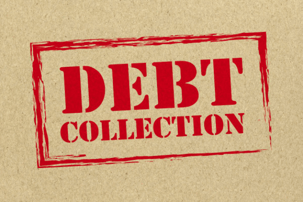 Graphic Artwork of red stamped "Debt Collection"