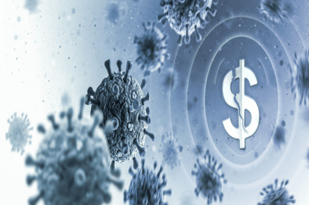 Coronavirus cells and dollar sign